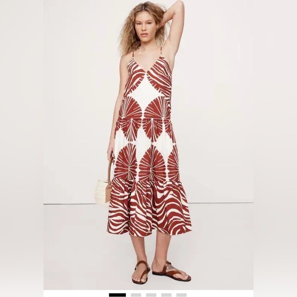 Banana Republic Dresses & Skirts - Banana Republic Cotton Poplin Tiered Midi Sz XL Dress Brown Zebra Print summer